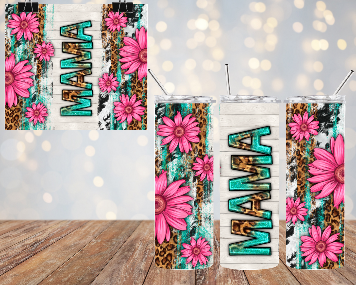 Pink Flower "MAMA" 20oz Tumbler
