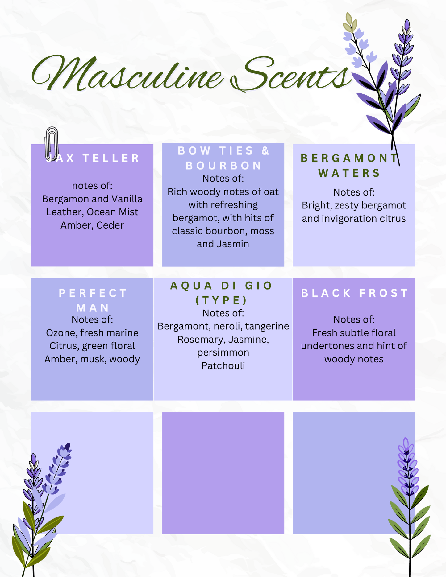 Freshie Scent List