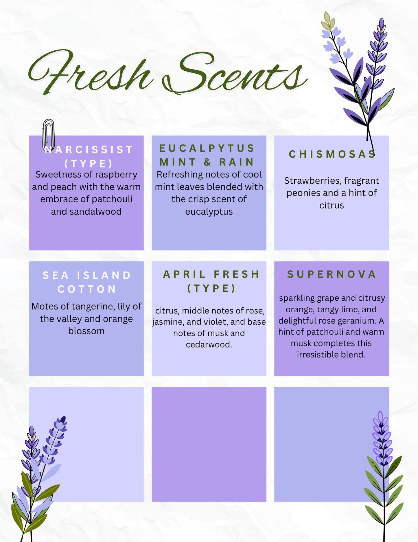 Freshie Scent List