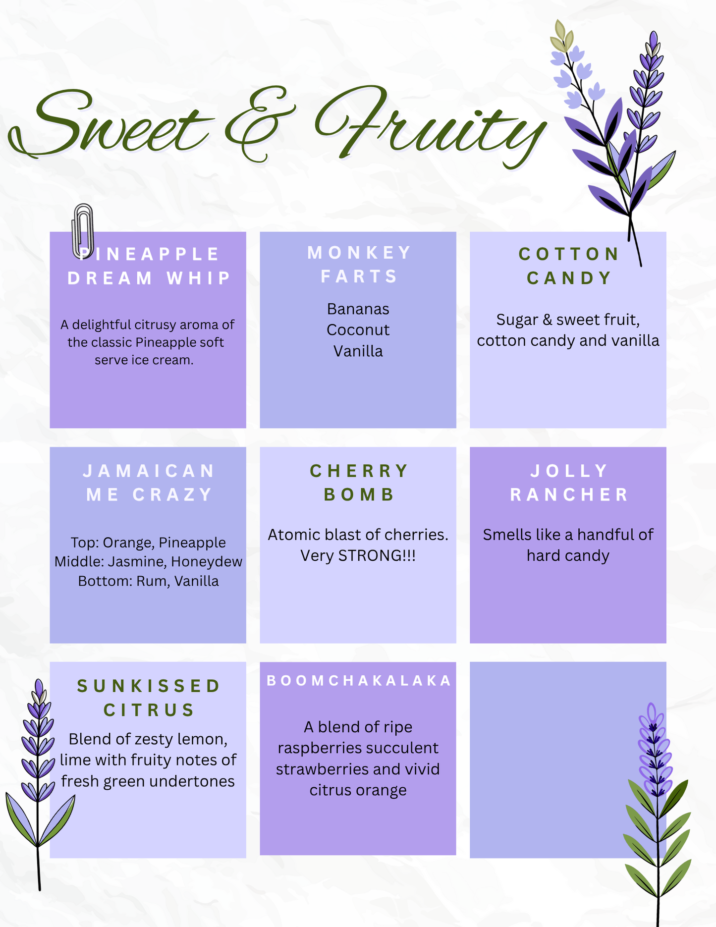 Freshie Scent List