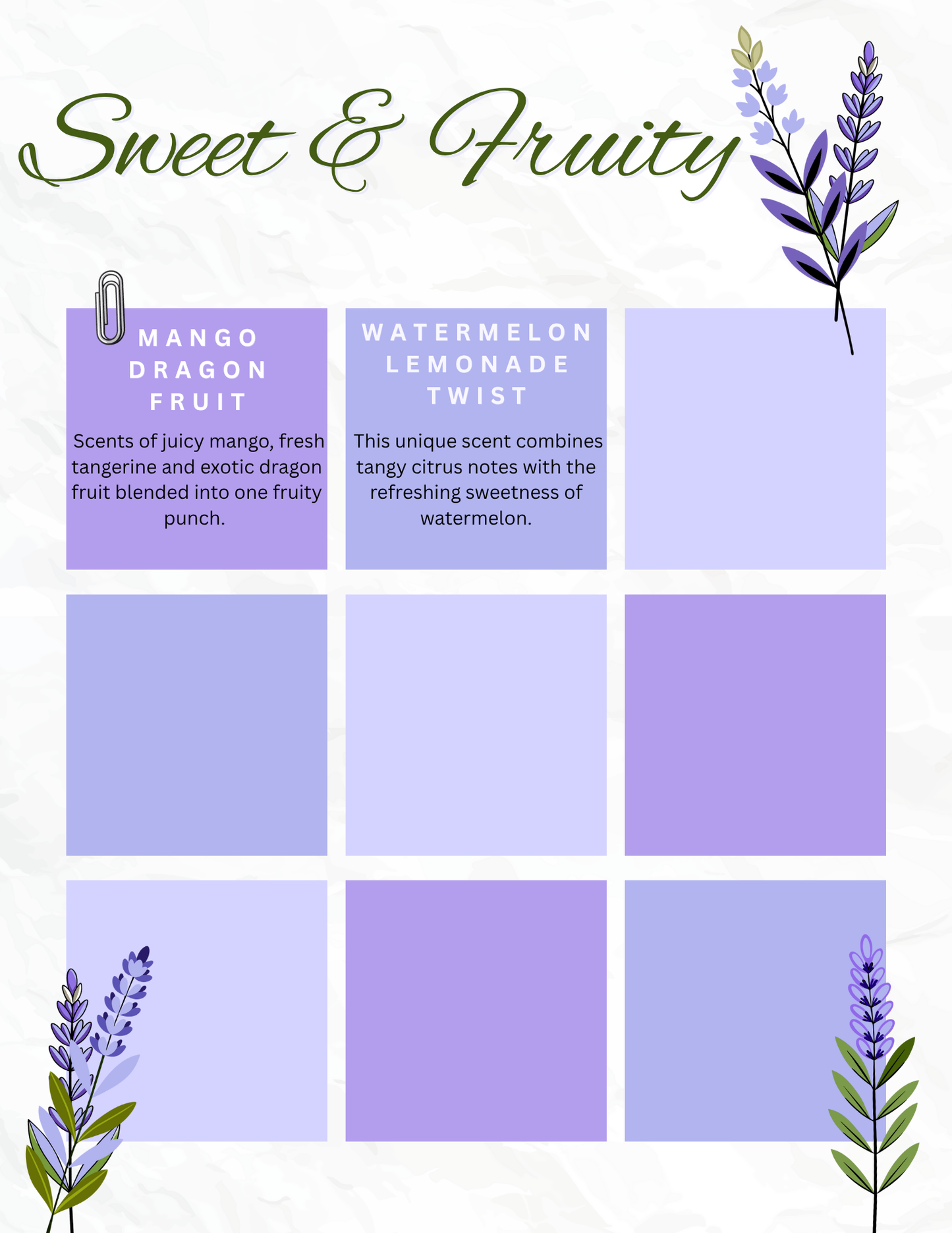 Freshie Scent List