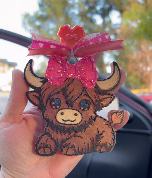 Cute Highland Cow With Pink Bow Freshie
