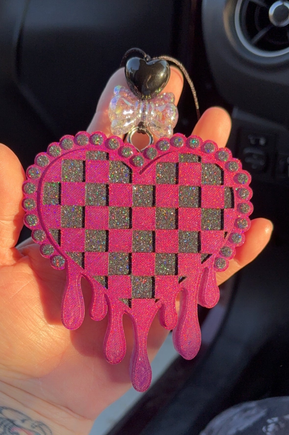 Checkered Drip Heart Freshie